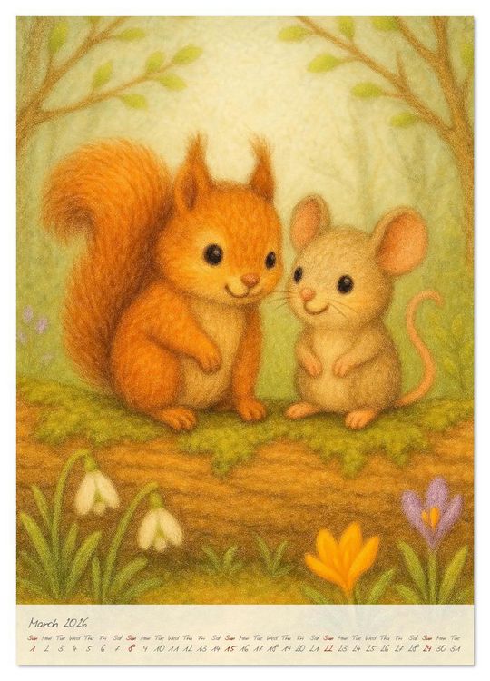 Produktbild: Fluffy animal friends - Animal friendships for everyday life (High Quality Premium Wall Calendar 2026 DIN A2 portrait),CALVENDO 12 Month Wall Calendar