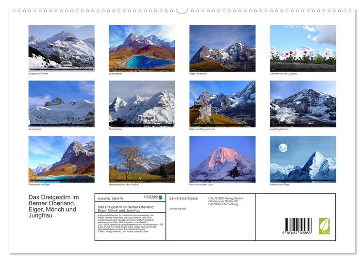 Produktbild: Das Dreigestirn im Berner Oberland. Eiger, M&ouml;nch und Jungfrau (hochwertiger Premium Wandkalender 2026 DIN A2 quer), Kunstdruck in Hochglanz