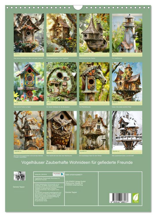 Produktbild: Vogelh&auml;user Zauberhafte Wohnideen f&uuml;r gefiederte Freunde (Wandkalender 2026 DIN A3 hoch), CALVENDO Monatskalender