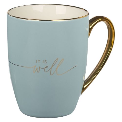 Produktbild: It Is Well With My Soul Soft Blue and Gold Ceramic Coffee Mug