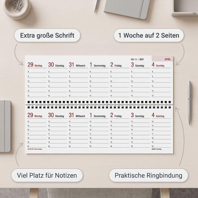 Produktbild: Tischquerkalender GROSSDRUCK 2027