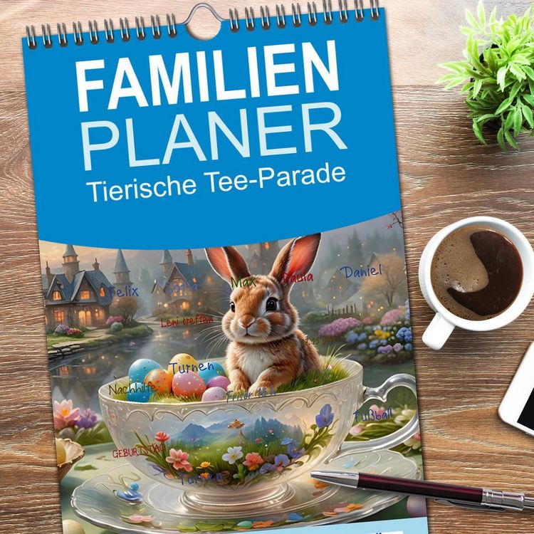 Produktbild: Familienplaner 2026 - Tierische Tee-Parade mit 5 Spalten (Wandkalender, 21 x 45 cm) CALVENDO