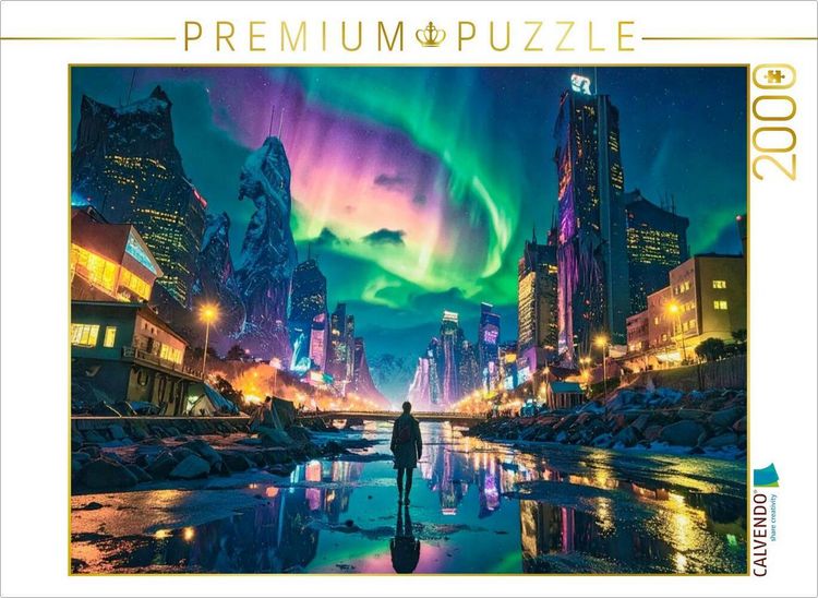 Produktbild: CALVENDO Puzzle Polarlichter und Stra&szlig;enbeleuchtung | 2000 Teile Lege-Gr&ouml;&szlig;e 90x67cm Foto-Puzzle f&uuml;r gl&uuml;ckliche Stunden
