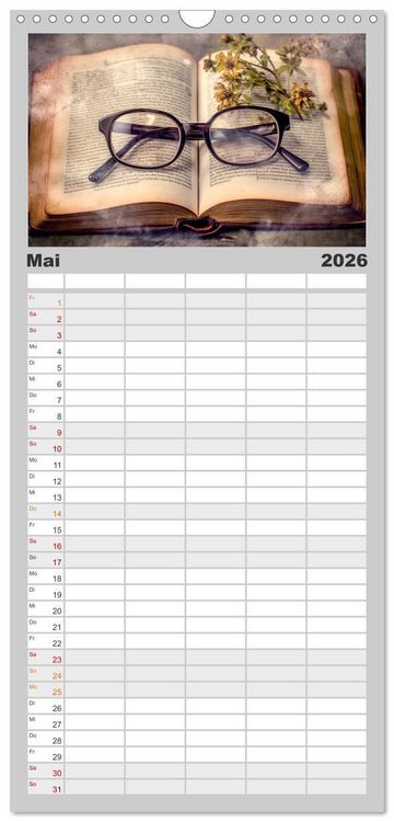 Produktbild: Familienplaner 2026 - B&uuml;cherzauber mit 5 Spalten (Wandkalender, 21 x 45 cm) CALVENDO