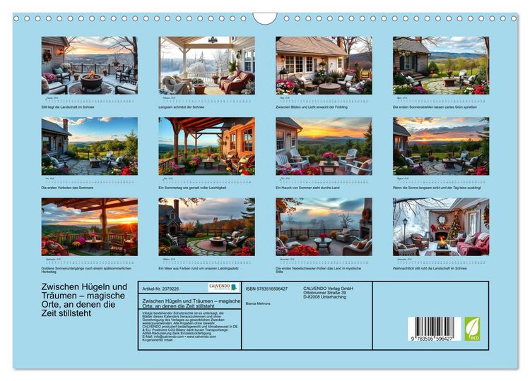 Produktbild: Zwischen H&uuml;geln und Tr&auml;umen &ndash; magische Orte, an denen die Zeit stillsteht (Wandkalender 2026 DIN A3 quer), CALVENDO Monatskalender
