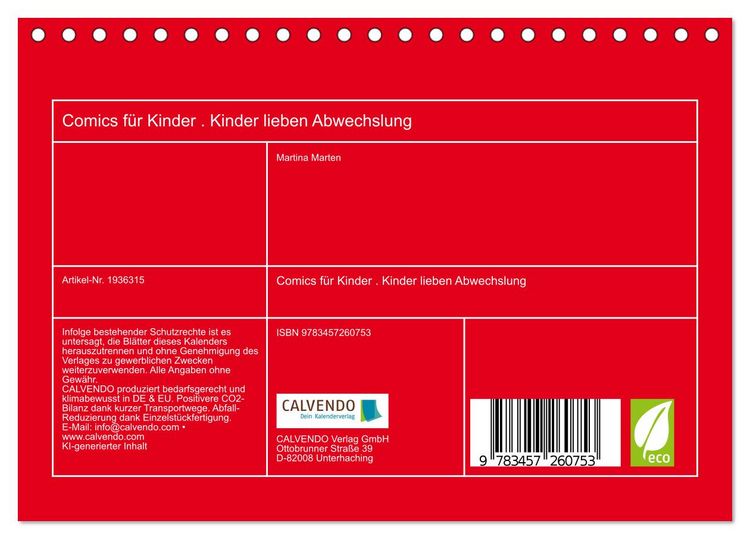 Produktbild: Comics f&uuml;r Kinder . Kinder lieben Abwechslung (Tischkalender 2026 DIN A5 quer), CALVENDO Monatskalender