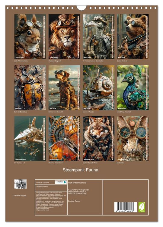 Produktbild: Steampunk Fauna (Wandkalender 2026 DIN A3 hoch), CALVENDO Monatskalender