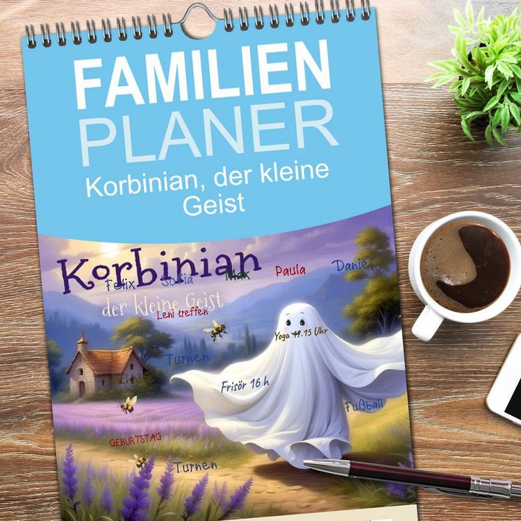 Produktbild: Familienplaner 2026 - Korbinian, der kleine Geist mit 5 Spalten (Wandkalender, 21 x 45 cm) CALVENDO