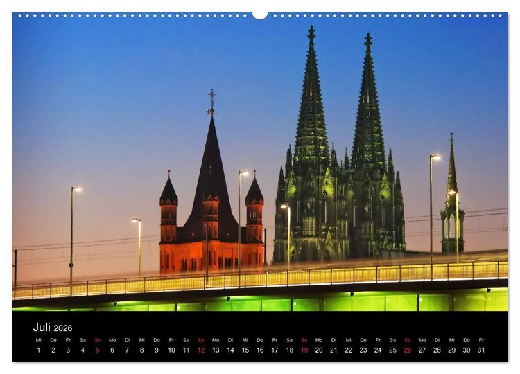 Produktbild: K&ouml;ln bei Nacht - dunkelbunte Stadt (Wandkalender 2026 DIN A2 quer), CALVENDO Monatskalender