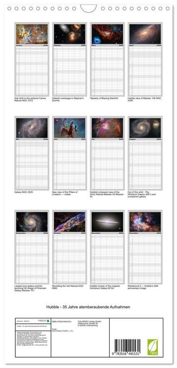 Produktbild: Familienplaner 2026 - Hubble - 35 Jahre atemberaubende Aufnahmen mit 5 Spalten (Wandkalender, 21 x 45 cm) CALVENDO