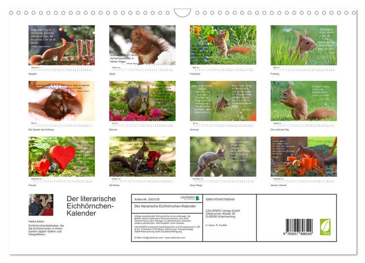 Produktbild: Der literarische Eichh&ouml;rnchen-Kalender (Wandkalender 2026 DIN A3 quer), CALVENDO Monatskalender