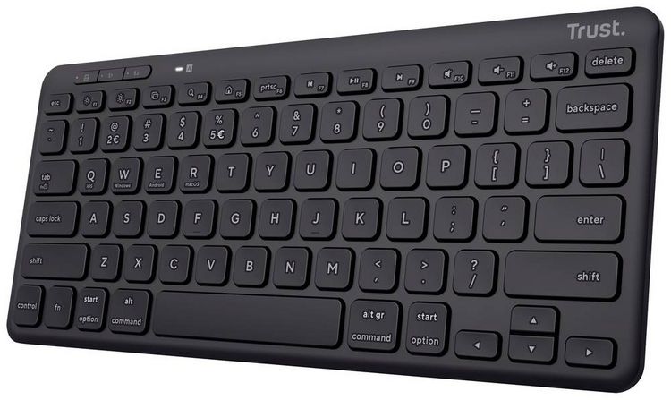 Produktbild: Trust Lyra Compact Bluetooth&reg;, Funk Tastatur Deutsch, QWERTZ Schwarz Wiederaufladbar, Ger&auml;uscharme Tasten, Spritzwassergesch&uuml;tzt, Multimediatasten