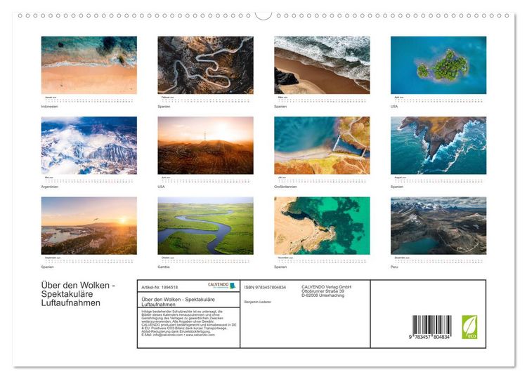 Produktbild: &Uuml;ber den Wolken - Spektakul&auml;re Luftaufnahmen (Wandkalender 2026 DIN A2 quer), CALVENDO Monatskalender
