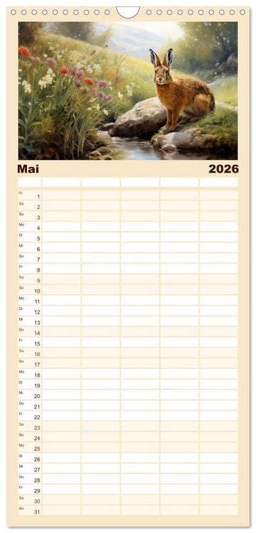 Produktbild: Familienplaner 2026 - Hasenliebe mit 5 Spalten (Wandkalender, 21 x 45 cm) CALVENDO