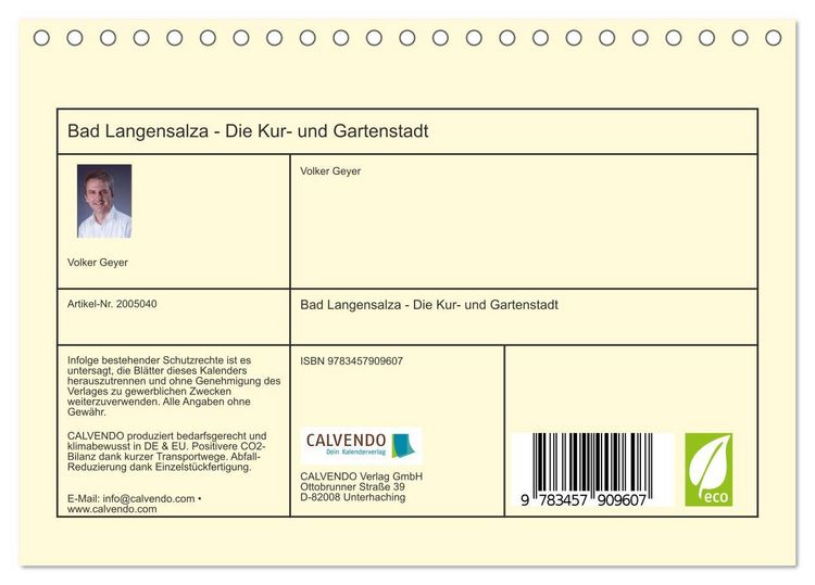 Produktbild: Bad Langensalza - Die Kur- und Gartenstadt (Tischkalender 2026 DIN A5 quer), CALVENDO Monatskalender