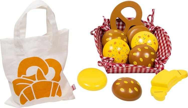 Bild vom Artikel Goki 51704 - Kaufladen Miniaturen, Brötchen, Baumwollbeutel, Korb vom Autor 