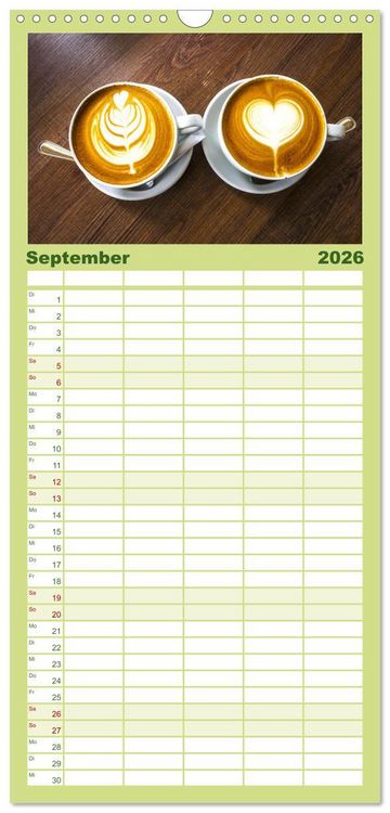 Produktbild: Familienplaner 2026 - Kaffeekunst - Purer Genuss mit 5 Spalten (Wandkalender, 21 x 45 cm) CALVENDO