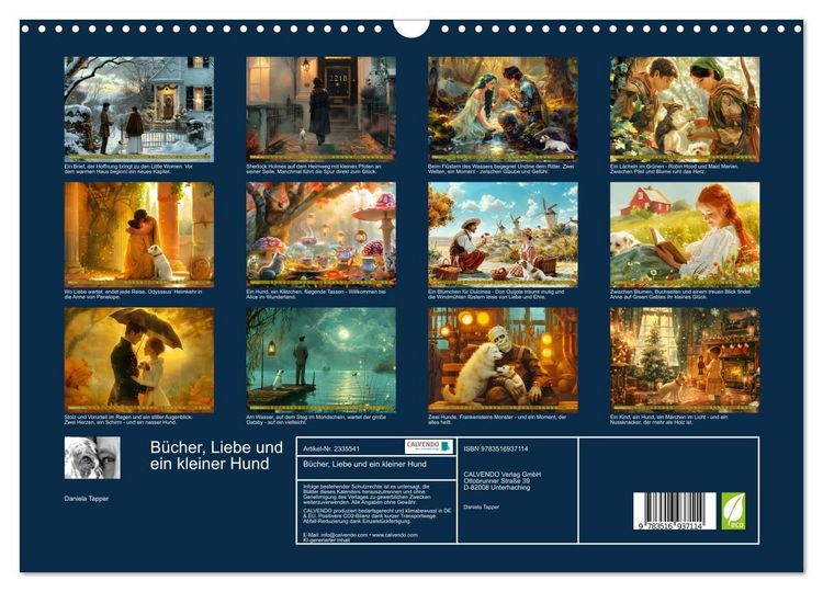 Produktbild: B&uuml;cher, Liebe und ein kleiner Hund (Wandkalender 2027 DIN A3 quer), CALVENDO Monatskalender