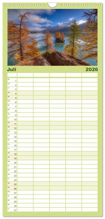 Produktbild: Familienplaner 2026 - Bergstille - Landschaften, die ber&uuml;hren mit 5 Spalten (Wandkalender, 21 x 45 cm) CALVENDO