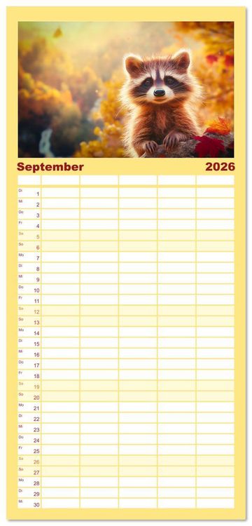 Produktbild: Familienplaner 2026 - Frech, flauschig, fantastisch - Der Waschb&auml;ren-Kalender mit 5 Spalten (Wandkalender, 21 x 45 cm) CALVENDO