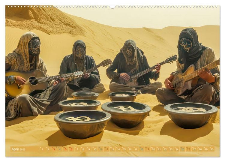 Produktbild: W&uuml;stenmusikanten und W&uuml;stent&auml;nzer - Surreale Impressionen (Wandkalender 2026 DIN A2 quer), CALVENDO Monatskalender