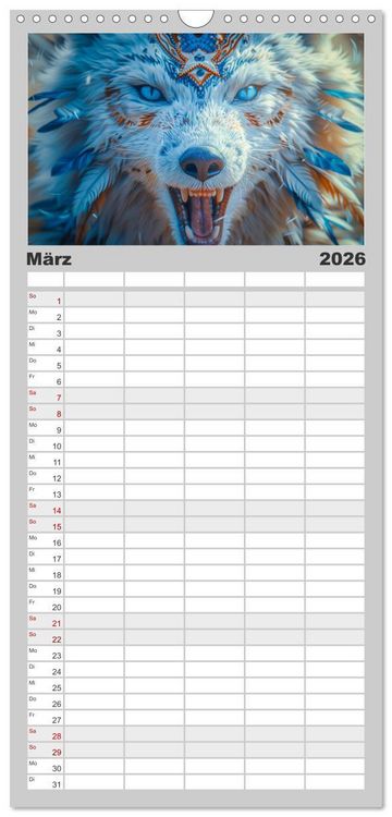 Produktbild: Familienplaner 2026 - Tierische Schamanen mit 5 Spalten (Wandkalender, 21 x 45 cm) CALVENDO