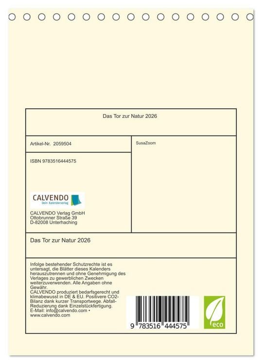 Produktbild: Das Tor zur Natur 2026 (Tischkalender 2026 DIN A5 hoch), CALVENDO Monatskalender