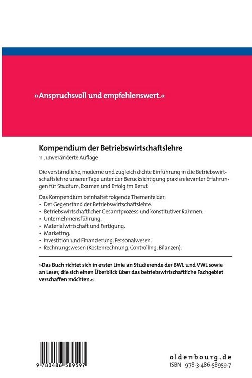 Produktbild: Kompendium der Betriebswirtschaftslehre