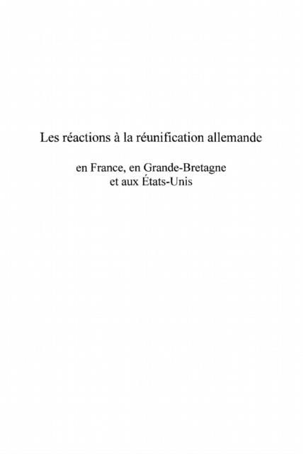Produktbild: Reactions a la reunification allemande l