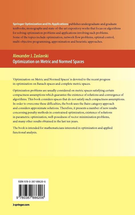 Produktbild: Optimization on Metric and Normed Spaces