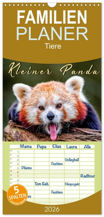 Produktbild: Familienplaner 2026 - Kleiner Panda mit 5 Spalten (Wandkalender, 21 x 45 cm) CALVENDO