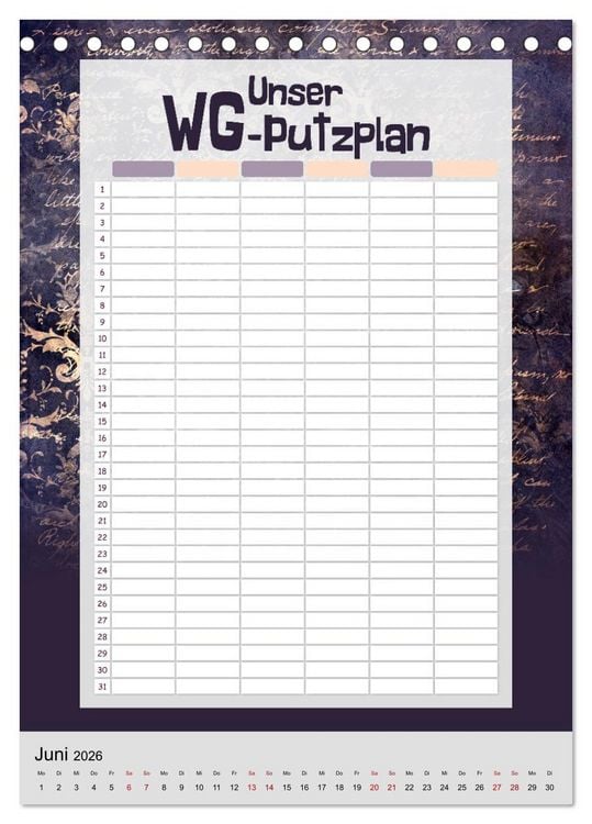 Produktbild: Gothic WG-Putzplan & Kalender 2026 (Tischkalender 2026 DIN A5 hoch), CALVENDO Monatskalender