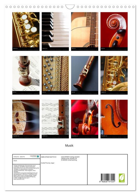 Produktbild: Musik (Wandkalender 2026 DIN A3 hoch), CALVENDO Monatskalender