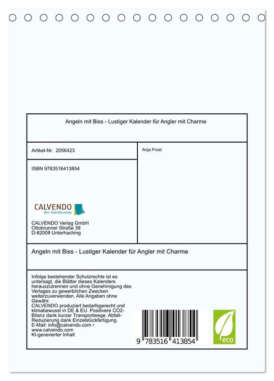 Produktbild: Angeln mit Biss - Lustiger Kalender f&uuml;r Angler mit Charme (Tischkalender 2026 DIN A5 hoch), CALVENDO Monatskalender