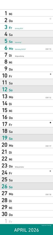 Produktbild: Streifenplaner MINT 2026 - Streifenkalender - Wandplaner - Küchen-Kalender - 11,3x49,5
