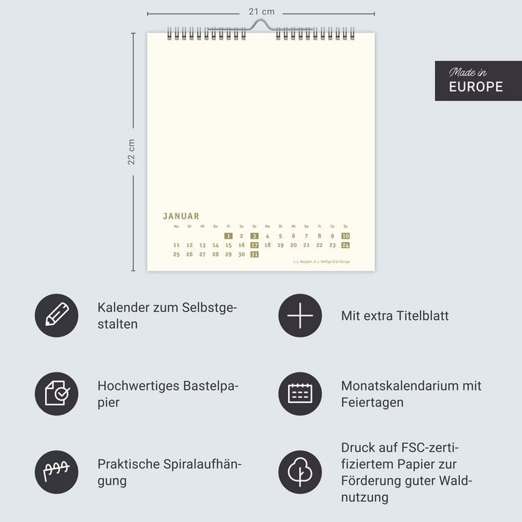 Produktbild: Premium-Bastelkalender gold mittel 2027