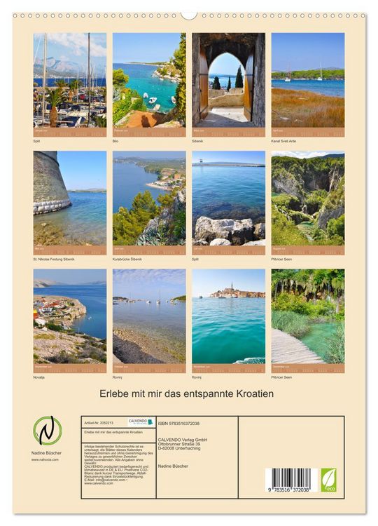 Produktbild: Erlebe mit mir das entspannte Kroatien (hochwertiger Premium Wandkalender 2026 DIN A2 hoch), Kunstdruck in Hochglanz