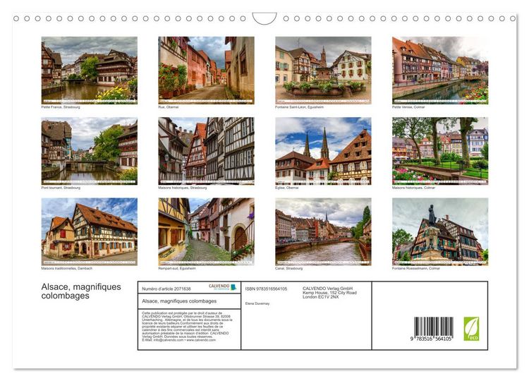 Produktbild: Alsace, magnifiques colombages (Calendrier mural 2026 DIN A3 vertical), CALVENDO calendrier mensuel