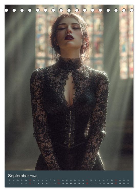 Produktbild: Gothic Girls - d&uuml;stere Frauen in schwarzer Gothic-Kleidung (Tischkalender 2026 DIN A5 hoch), CALVENDO Monatskalender