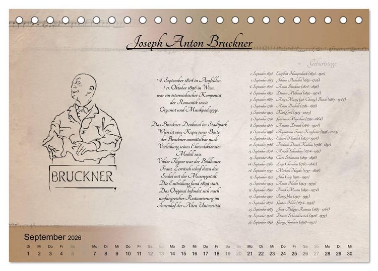 Produktbild: Von Mozart bis Beethoven (Tischkalender 2026 DIN A5 quer), CALVENDO Monatskalender
