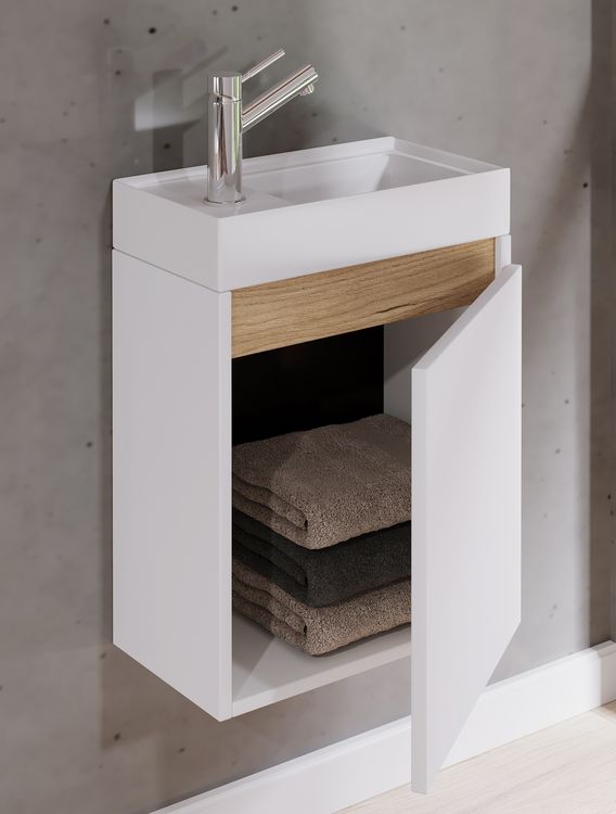 Produktbild: 2 tlg. H&auml;ngeschrank G&auml;ste-WC Waschbecken Softclose Cosila