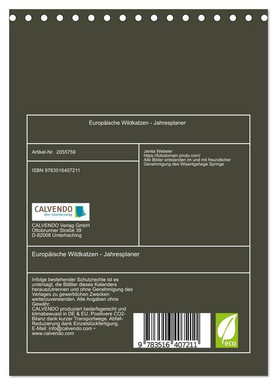 Produktbild: Europ&auml;ische Wildkatzen - Jahresplaner (Tischkalender 2026 DIN A5 hoch), CALVENDO Monatskalender