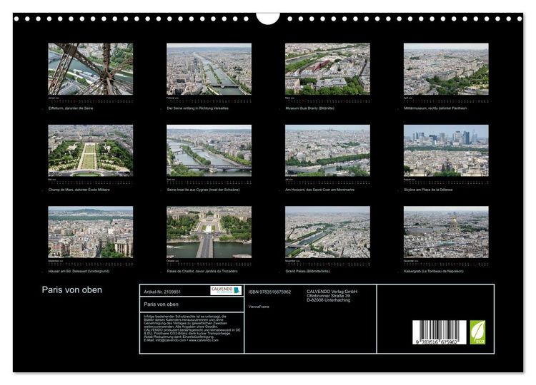 Produktbild: Paris von oben (Wandkalender 2026 DIN A3 quer), CALVENDO Monatskalender