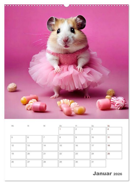 Produktbild: Ballerina Hamster - Eine Sinfonie aus zuckers&uuml;&szlig;e KI Hamstern in T&uuml;ll und Seide (hochwertiger Premium Wandkalender 2026 DIN A2 hoch), Kunstdruck in Hochglanz