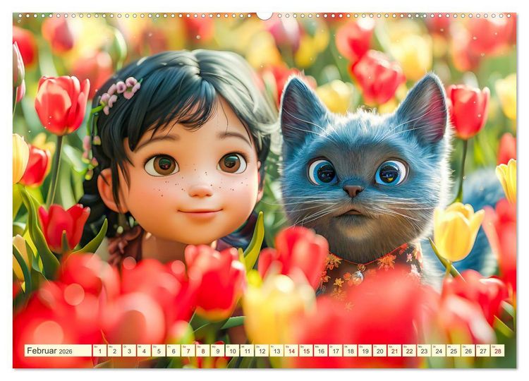 Produktbild: Lina und die Katzen - Magische Abenteuer in niedlichen Szenen (hochwertiger Premium Wandkalender 2026 DIN A2 quer), Kunstdruck in Hochglanz