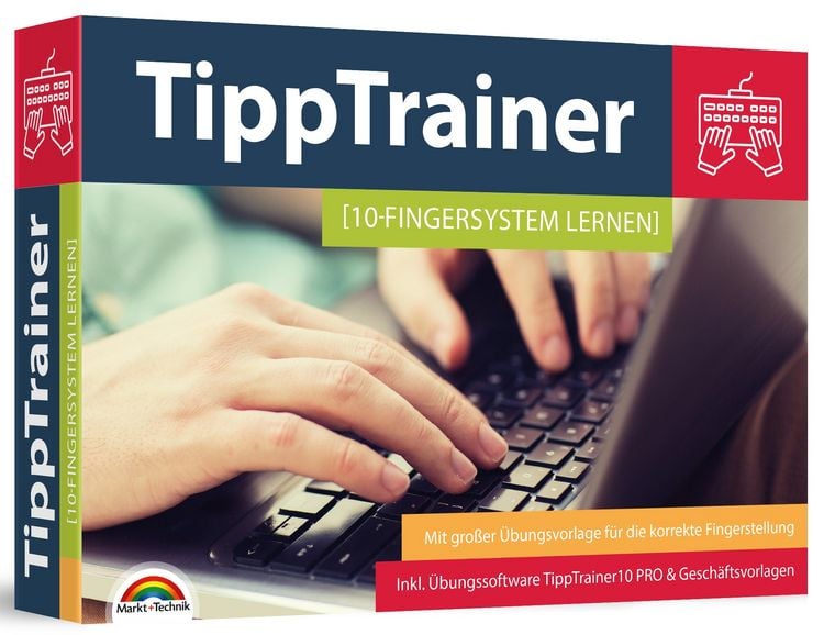 Produktbild: 10 Finger Tippen f&uuml;r zu Hause am PC lernen - blind jedes Wort finden - Maschinenschreiben inkl. Tipp Trainer Software f&uuml;r den PC