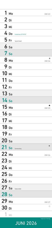 Produktbild: Streifenplaner MINT 2026 - Streifenkalender - Wandplaner - Küchen-Kalender - 11,3x49,5