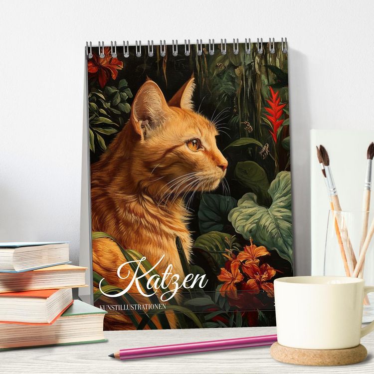 Produktbild: Katzen Kunstillustrationen (Tischkalender 2026 DIN A5 hoch), CALVENDO Monatskalender