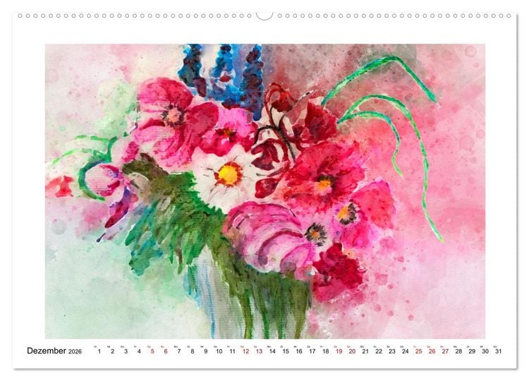 Produktbild: Bl&uuml;ten & Blumen Aquarelle - Farbenfrohe Sch&ouml;nheiten (Wandkalender 2026 DIN A2 quer), CALVENDO Monatskalender