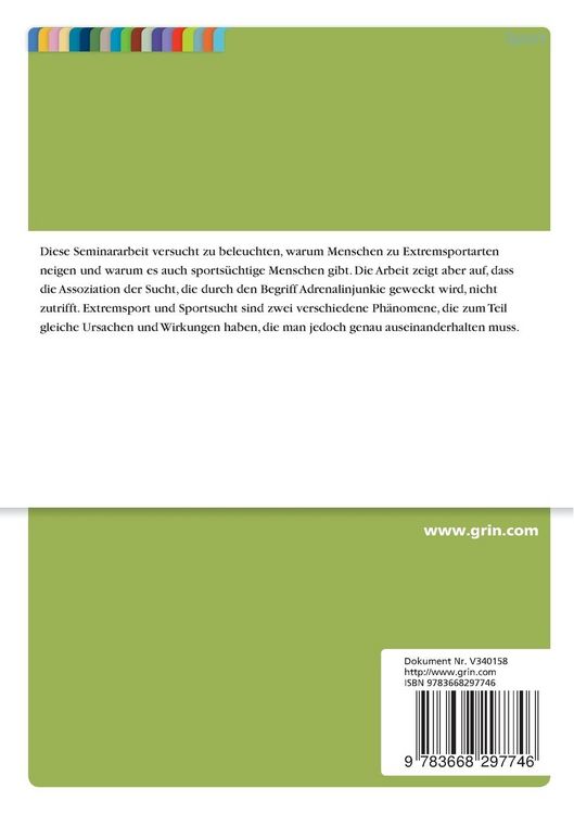 Produktbild: Sportsucht im Extremsport. Ursachen und Wirkungen